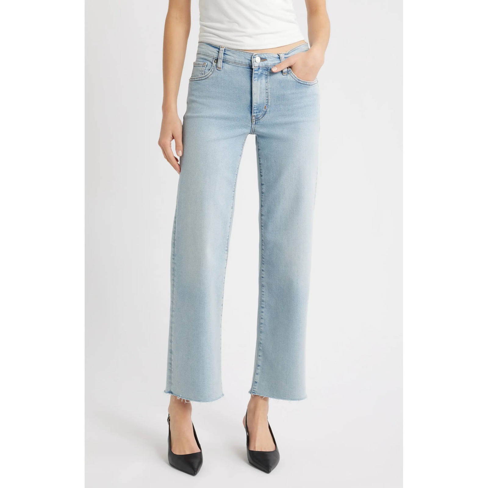 Frame The Mellow Tribute Raw Fray Straight Leg Jeans Light Wash Sz 23 - $268 Nwt